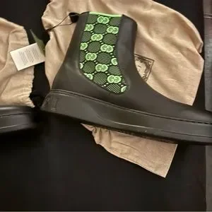 Gucci Black and Lime Green Logo Chelsea Boots Gucci | Shoes | Gucci Black And Lime Green Logo Chelsea  main image 3